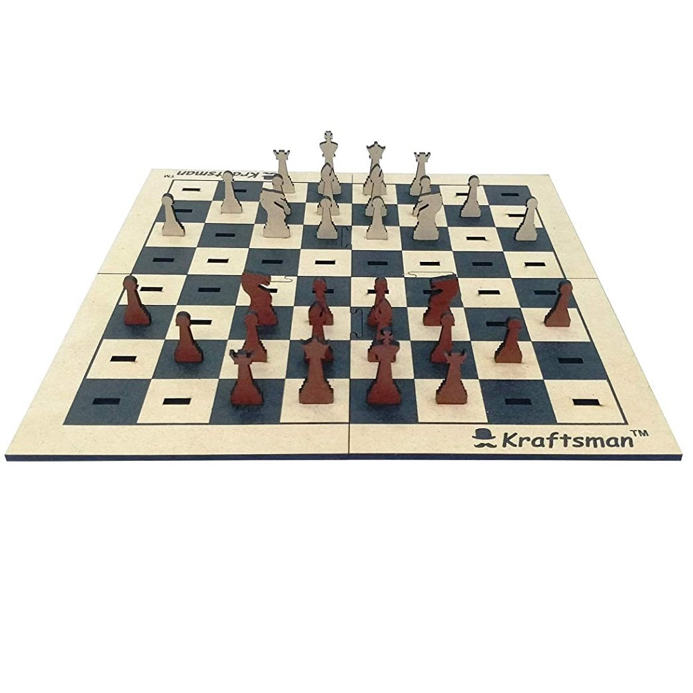 Wooden Portable Chess | Board Set with Splittable Tray and Storage Bag