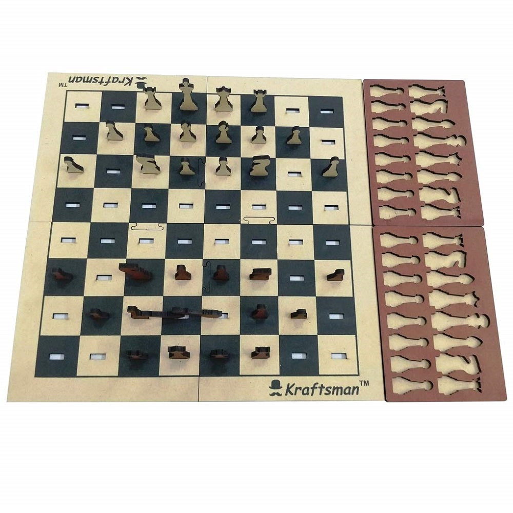 Wooden Portable Chess | Board Set with Splittable Tray and Storage Bag