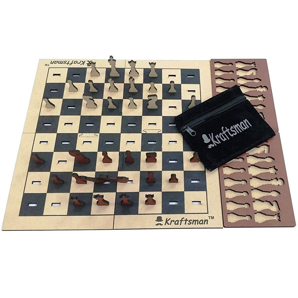 Wooden Portable Chess | Board Set with Splittable Tray and Storage Bag