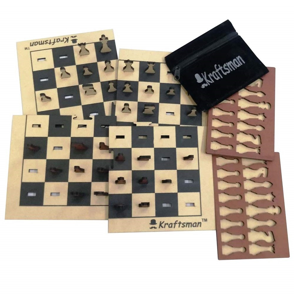 Wooden Portable Chess | Board Set with Splittable Tray and Storage Bag