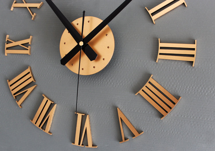 3D Diy Roman Numerals Wall Clock - Gold