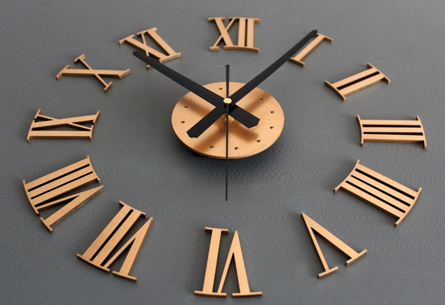 3D Diy Roman Numerals Wall Clock - Gold