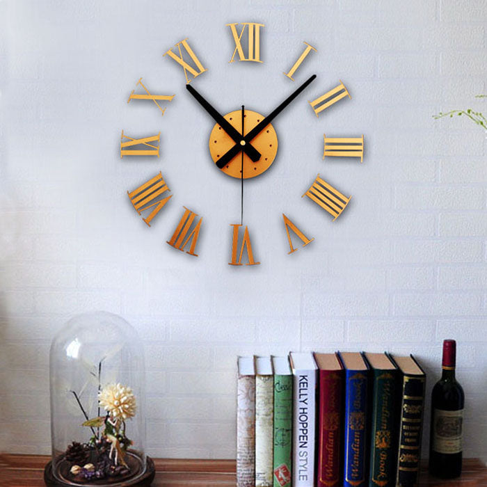 3D Diy Roman Numerals Wall Clock - Gold