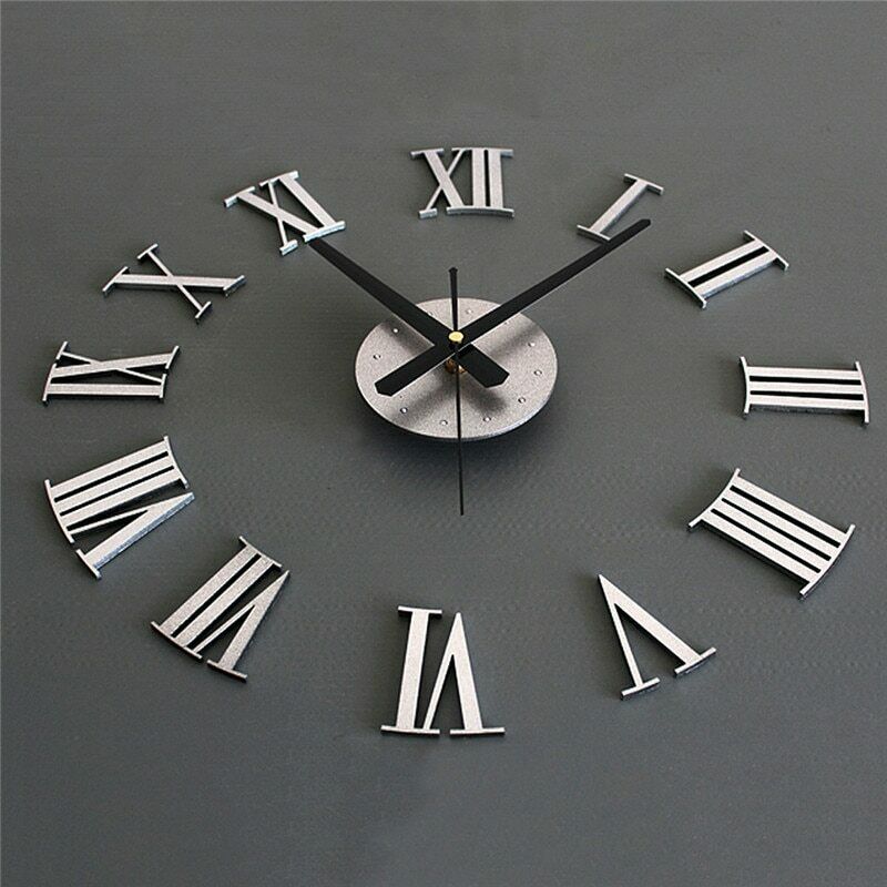 3D Diy Roman Numerals Wall Clock - Silver