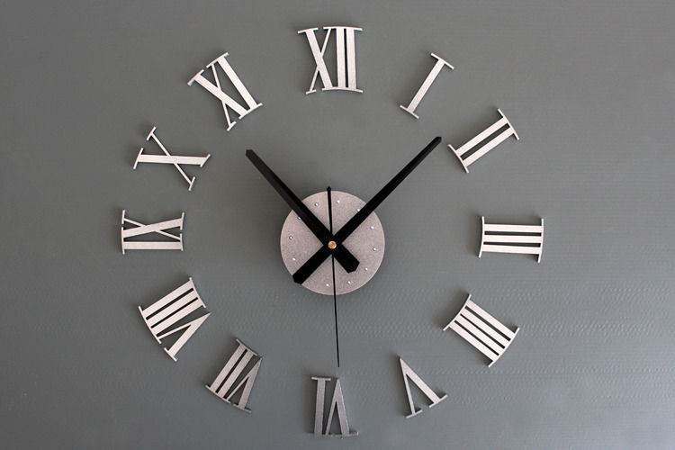 3D Diy Roman Numerals Wall Clock - Silver