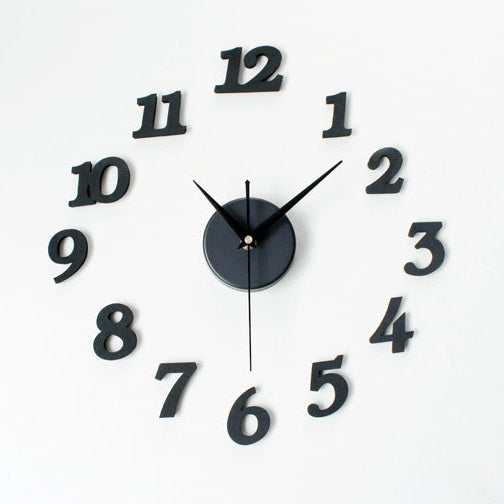 3D Diy Self Adhesive Wall Clock - Black