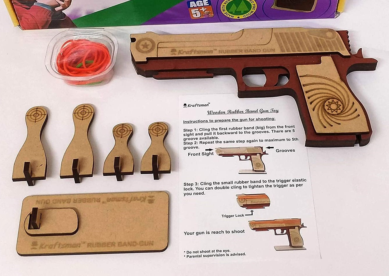 Wooden Rubber Band Gun - Top Beige Base Brown