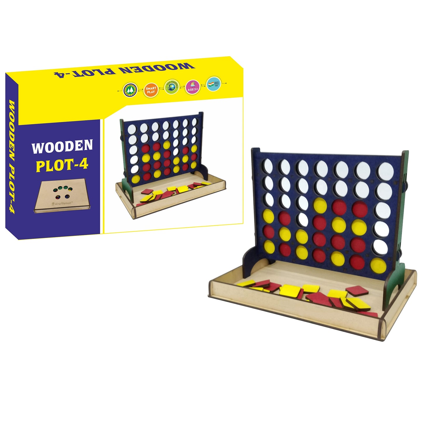 Wooden Plot 4 Game | Get 4 in a Row Board Game