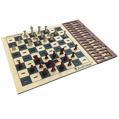 Wooden Portable Chess | Board Set with Splittable Tray and Storage Bag