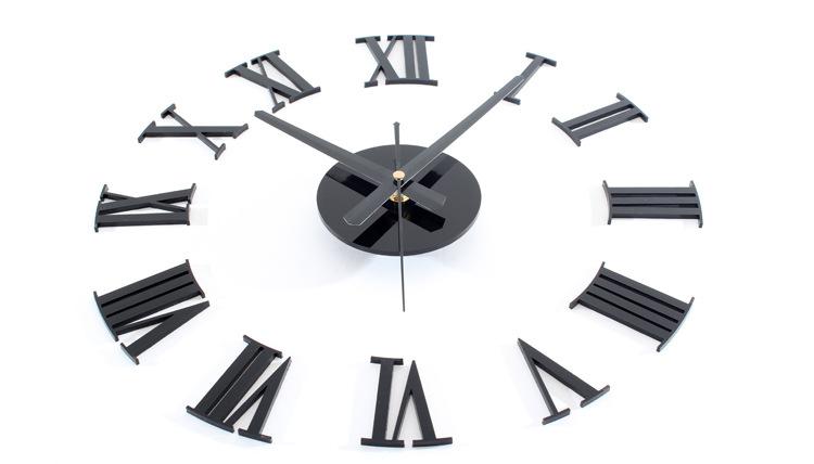 3D Diy Roman Numerals Wall Clock - Black