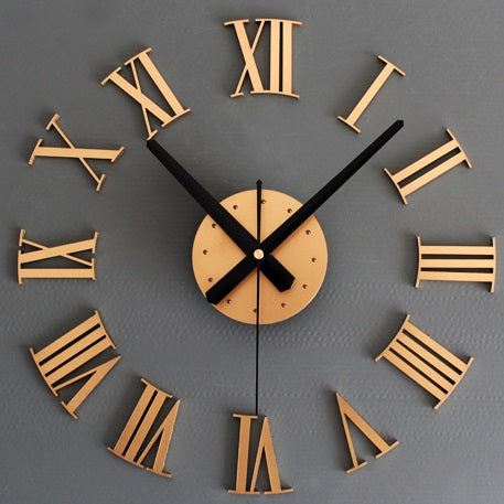 3D Diy Roman Numerals Wall Clock - Gold