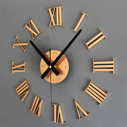 3D Diy Roman Numerals Wall Clock - Gold