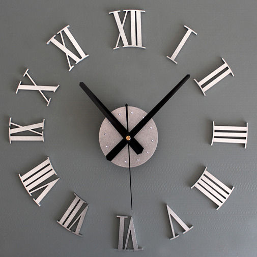 3D Diy Roman Numerals Wall Clock - Silver