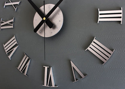 3D Diy Roman Numerals Wall Clock - Silver