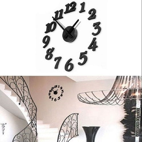 3D Diy Self Adhesive Wall Clock - Black