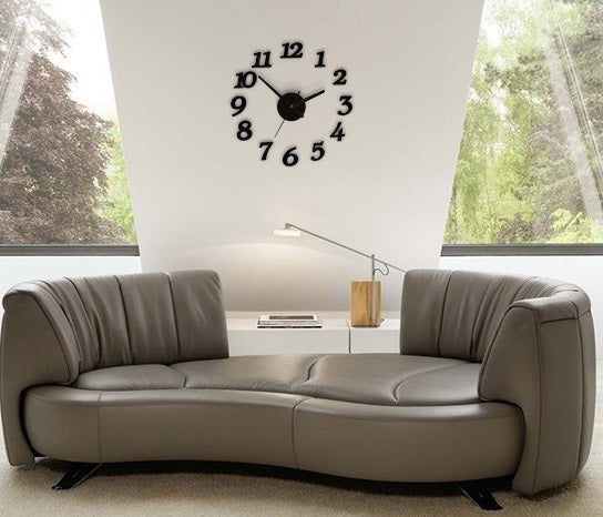 3D Diy Self Adhesive Wall Clock - Black