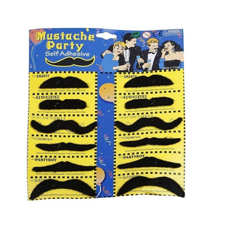 Set of 12 Fake Mustache - Black