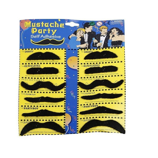 Set of 12 Fake Mustache - Black