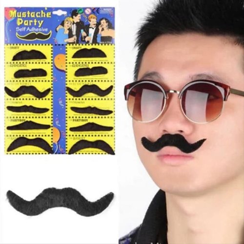 Set of 12 Fake Mustache - Black