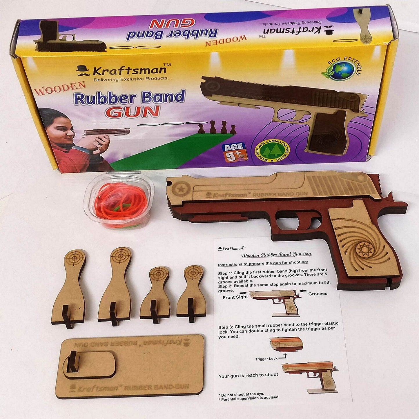 Wooden Rubber Band Gun - Top Beige Base Brown